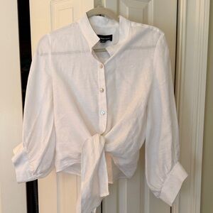 Fifteen Twenty White Linen Tie Blouse with Full Sleeves